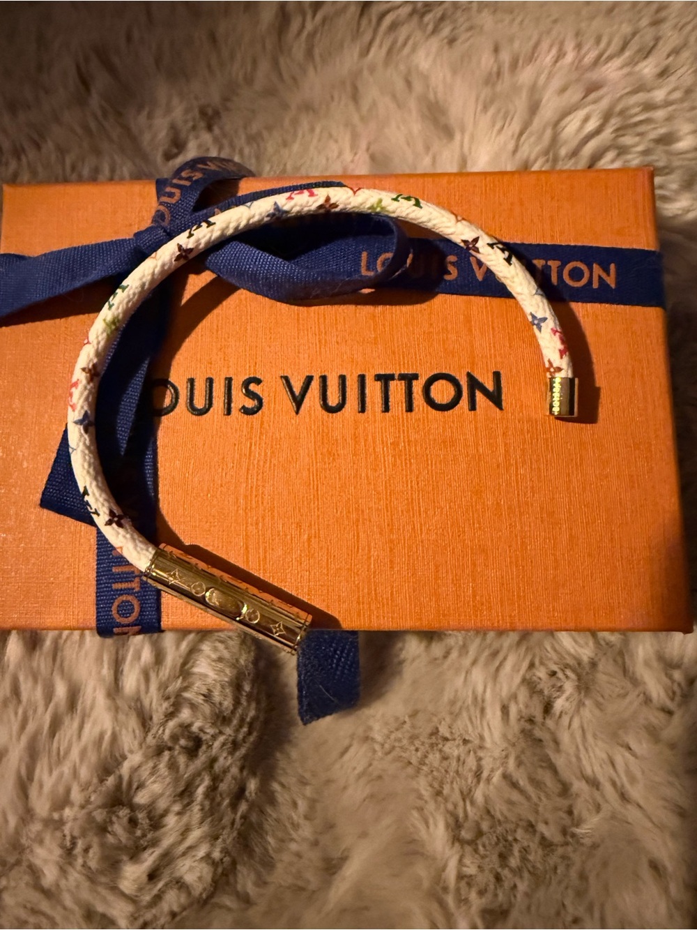 Louis Vuitton White Multicolor Monogram Leather Cuff with Gold Hardware
